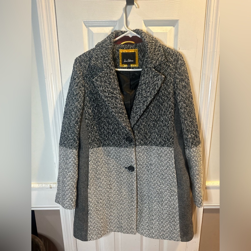 Sam Edelman Houndstooth Colorblock‎ Gray Wool Blend  2 Button Coat Sz 14 - Picture 2 of 8